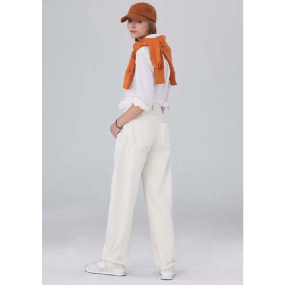 Pilcro Anthropologie The Breaker Pants Cream Boho Retro Barrel Leg 25 (28x26)